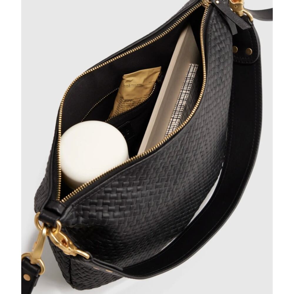 Quince NEW Italian Leather Convertible Crescent Handwoven Black Shoulder Bag - Picture 3 of 8